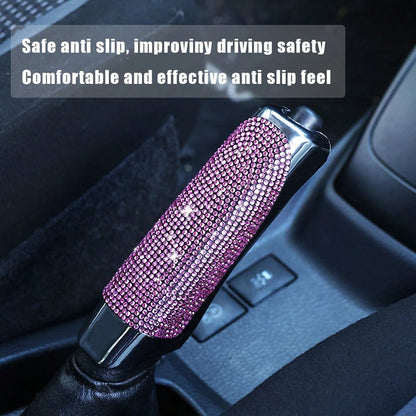 1pc Sparkling Rhinestone Decorated Car Handbrake Cover, Fashionable Shiny Handbrake Protector, Universal Women's Car Interior Decor Accessory