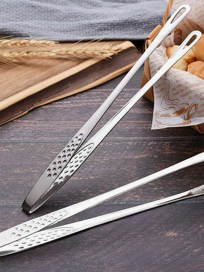 1pc Stainless Steel Food Tongs, Long Handle Non-Slip BBQ Tongs, Steak Tongs, Kitchen Cookware Accessory
