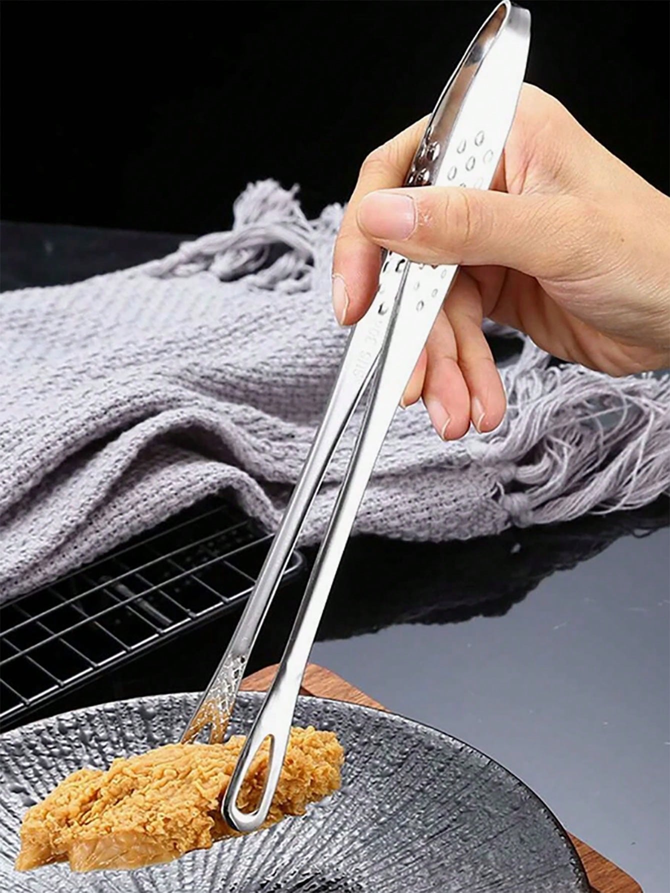 1pc Stainless Steel Food Tongs, Long Handle Non-Slip BBQ Tongs, Steak Tongs, Kitchen Cookware Accessory
