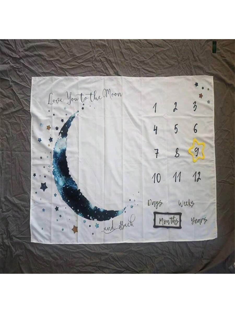 1pc Star & Moon Design Polyester Newborn Baby Photo Background Blanket, For Boys Baby Shower Family Decorations Gifts Baby Shower Easter Gifts Things For Girls/Boys