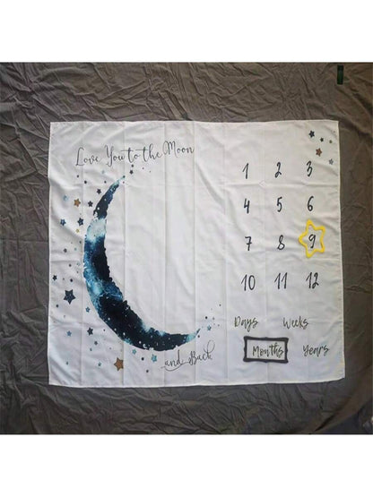 1pc Star & Moon Design Polyester Newborn Baby Photo Background Blanket, For Boys Baby Shower Family Decorations Gifts Baby Shower Easter Gifts Things For Girls/Boys