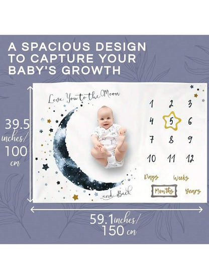 1pc Star & Moon Design Polyester Newborn Baby Photo Background Blanket, For Boys Baby Shower Family Decorations Gifts Baby Shower Easter Gifts Things For Girls/Boys
