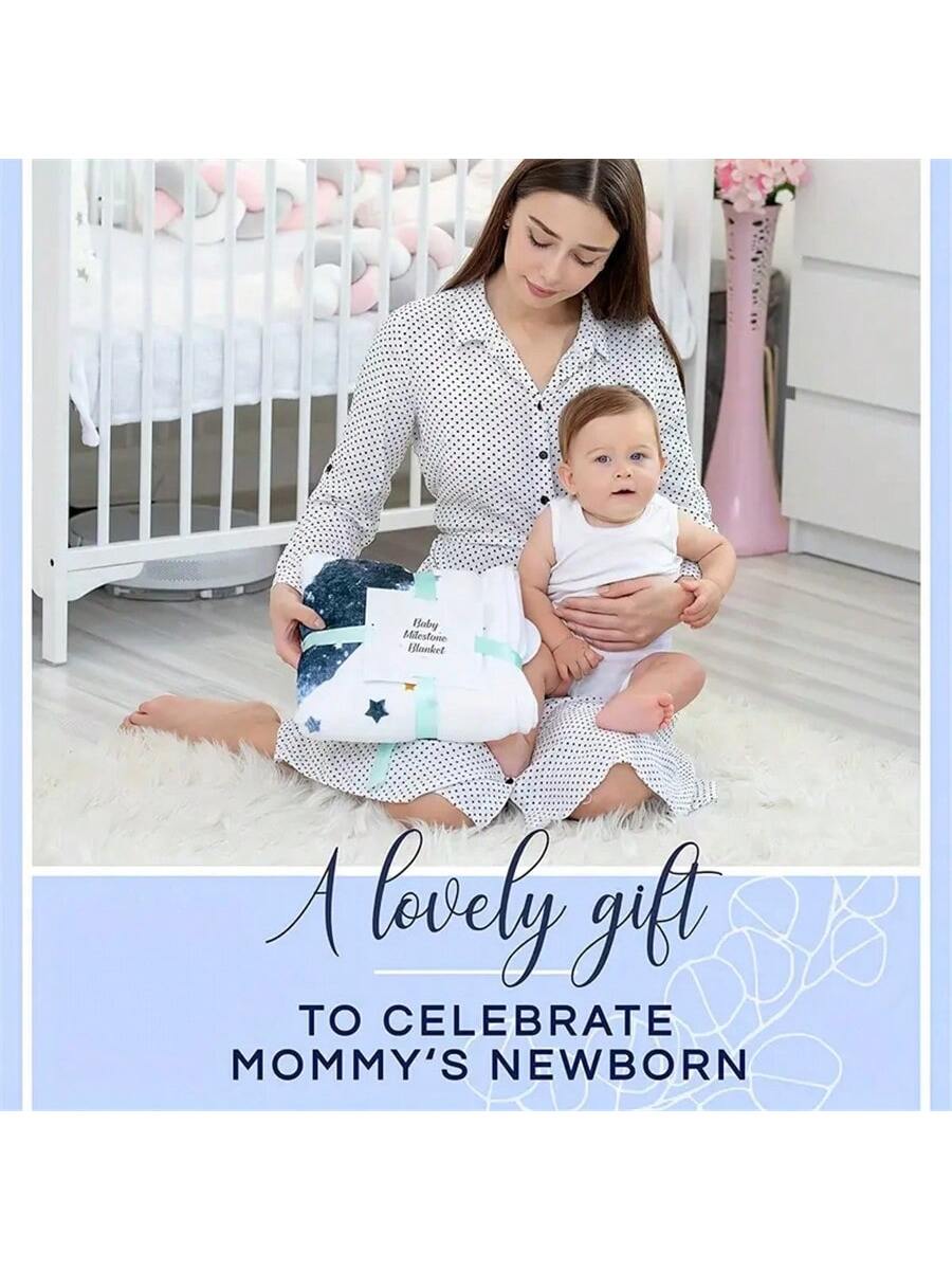 1pc Star & Moon Design Polyester Newborn Baby Photo Background Blanket, For Boys Baby Shower Family Decorations Gifts Baby Shower Easter Gifts Things For Girls/Boys