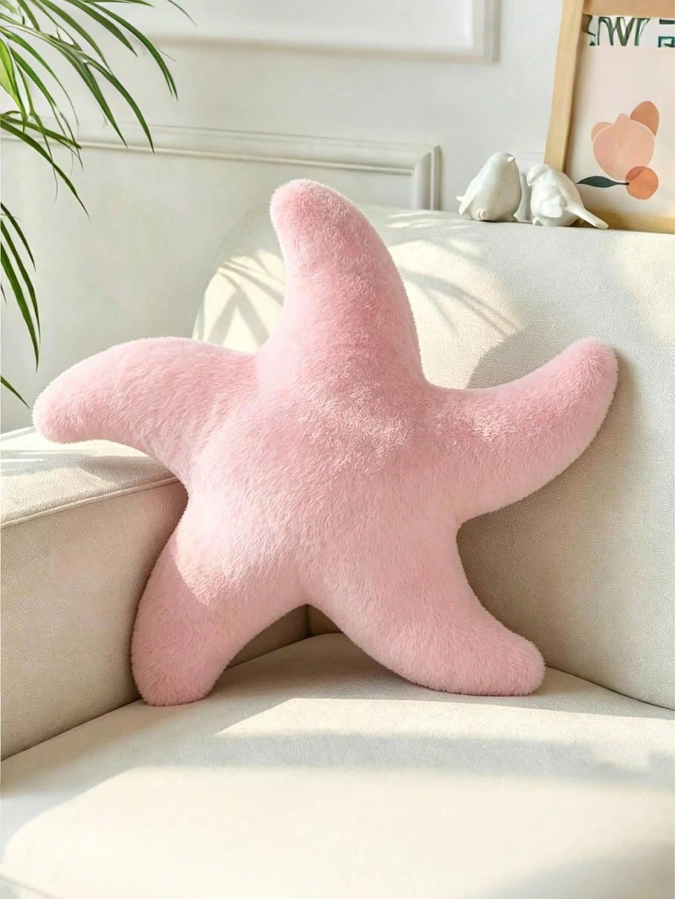 1pc Starfish Throw Pillow, Sofa Bed Decorative Pillow, Aesthetic Room Decor Accent Pillow, Soft Faux Rabbit Fur Plush, Living Room, Bedroom Decor, Room Arrangement, Party Gift, Outdoor Pillow, Garden