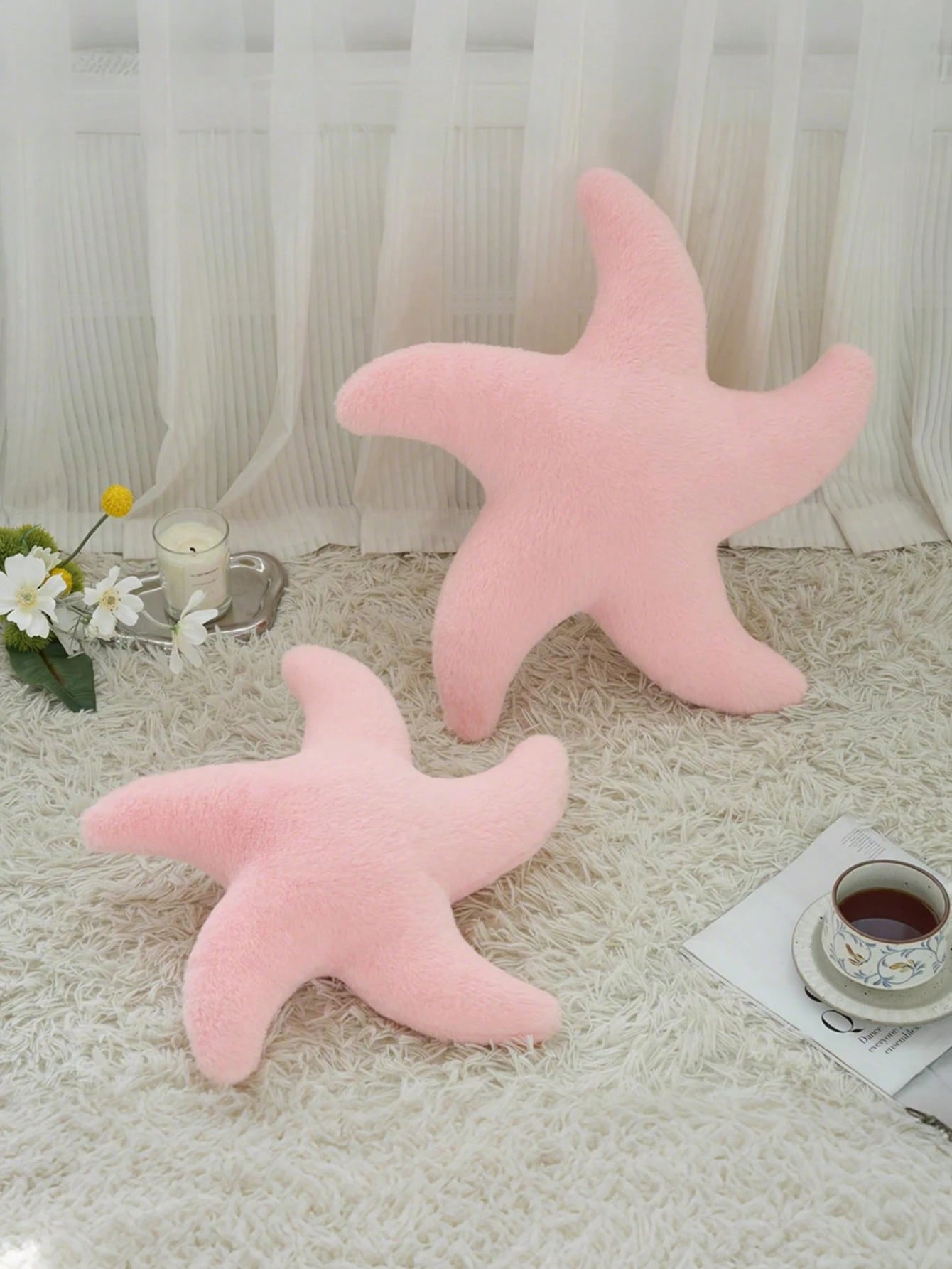 1pc Starfish Throw Pillow, Sofa Bed Decorative Pillow, Aesthetic Room Decor Accent Pillow, Soft Faux Rabbit Fur Plush, Living Room, Bedroom Decor, Room Arrangement, Party Gift, Outdoor Pillow, Garden