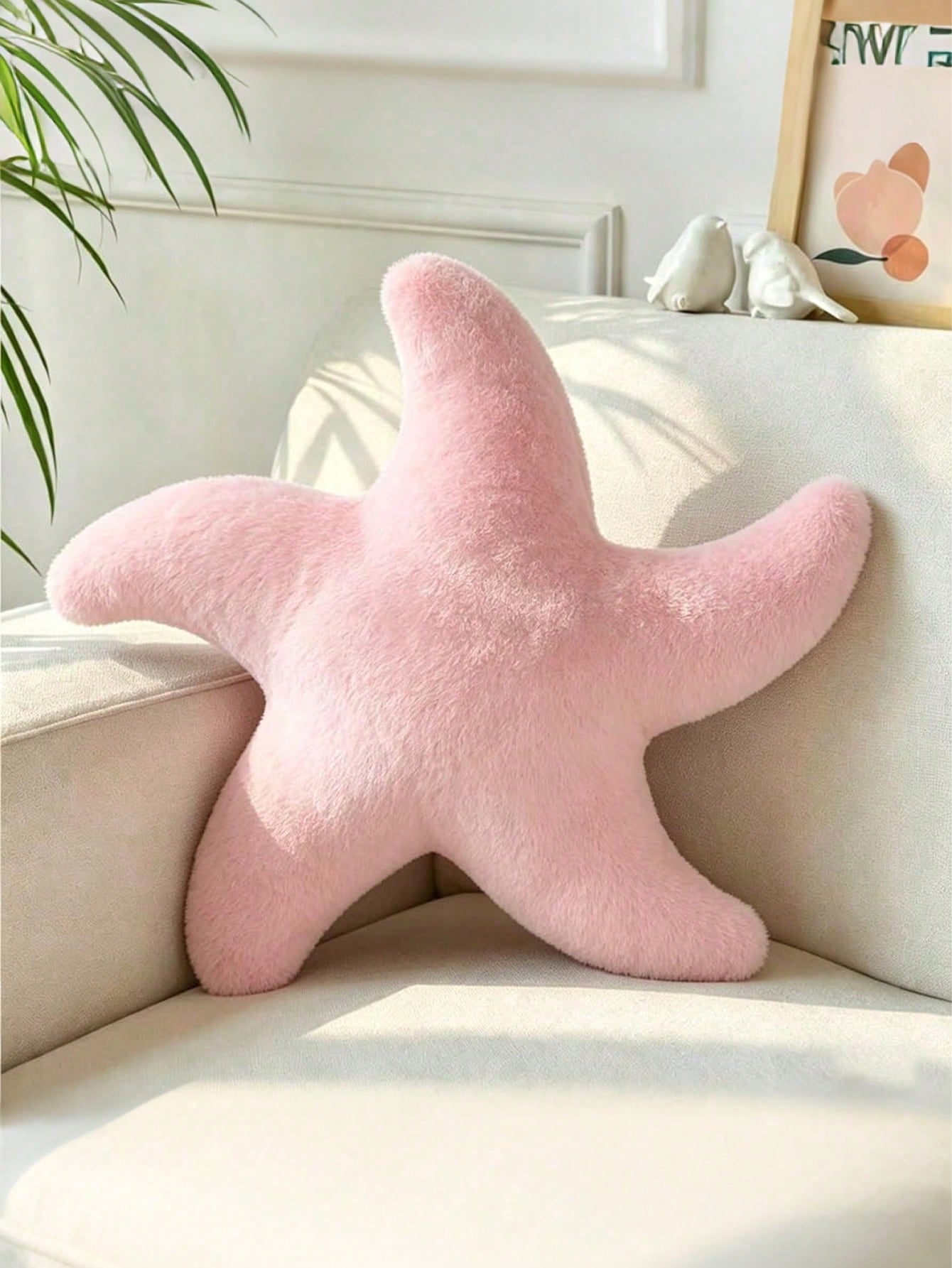 1pc Starfish Throw Pillow, Sofa Bed Decorative Pillow, Aesthetic Room Decor Accent Pillow, Soft Faux Rabbit Fur Plush, Living Room, Bedroom Decor, Room Arrangement, Party Gift, Outdoor Pillow, Garden