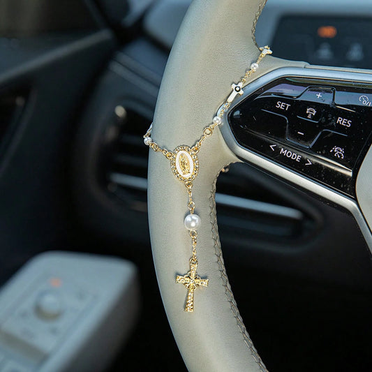 1pc Steering Wheel Rosary Hanging Ornament| Rosary Car Pendant Accessory| Car Decor| Car Pendant| Unique Fashion Car Pendant Decoration