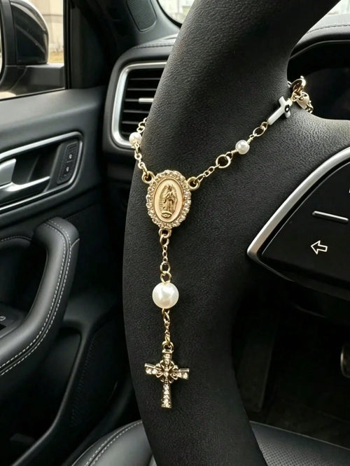 1pc Steering Wheel Rosary Ornament L Rosary Car Charm Accessory L Car Ornament L Car Charm L Car Decoration L Unique Fashion Car Charm Decor