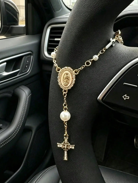 1pc Steering Wheel Rosary Ornament L Rosary Car Charm Accessory L Car Ornament L Car Charm L Car Decoration L Unique Fashion Car Charm Decor