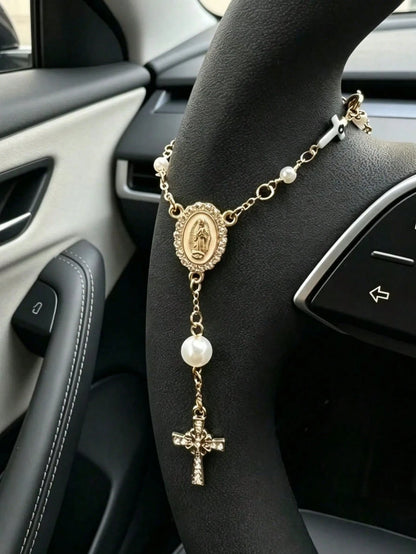 1pc Steering Wheel Rosary Ornament L Rosary Car Charm Accessory L Car Ornament L Car Charm L Car Decoration L Unique Fashion Car Charm Decor