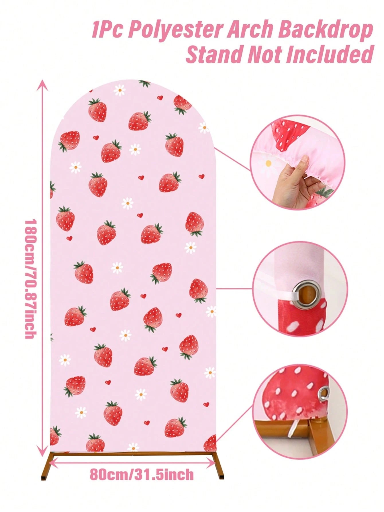 1pc Strawberry Arch Backdrop, Polyester Backdrop Cloth (Excluding Stand), Arch-Shaped Cloth Cover, Can Be Paired With Balloons For Decoration, Strawberry Themed Party Supplies, Baby Shower Decor, Gend
