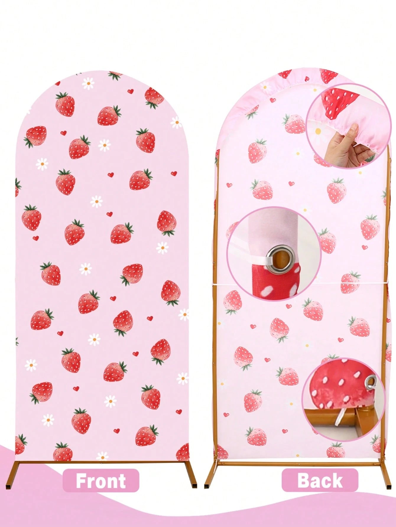 1pc Strawberry Arch Backdrop, Polyester Backdrop Cloth (Excluding Stand), Arch-Shaped Cloth Cover, Can Be Paired With Balloons For Decoration, Strawberry Themed Party Supplies, Baby Shower Decor, Gend