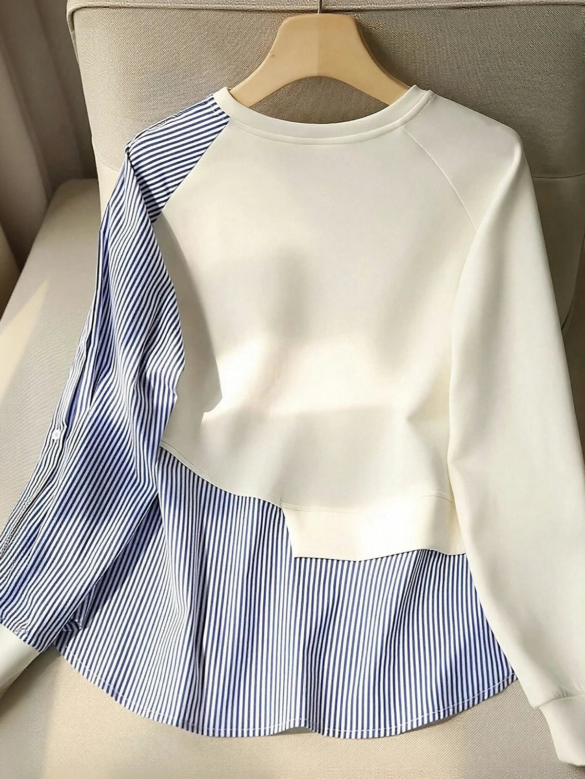 1pc Striped Patchwork Contrast Color Ribbed Button Women Top, Daily Wear, Spring/Autumn, White, Black, Blue, Pink, Green, Yellow