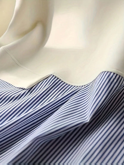 1pc Striped Patchwork Contrast Color Ribbed Button Women Top, Daily Wear, Spring/Autumn, White, Black, Blue, Pink, Green, Yellow