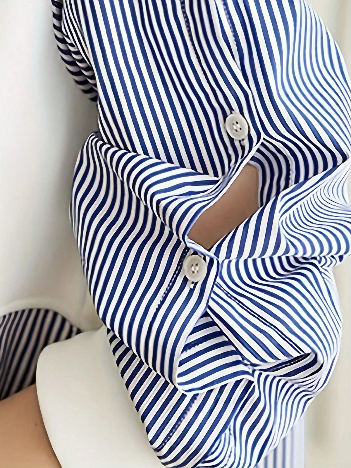 1pc Striped Patchwork Contrast Color Ribbed Button Women Top, Daily Wear, Spring/Autumn, White, Black, Blue, Pink, Green, Yellow