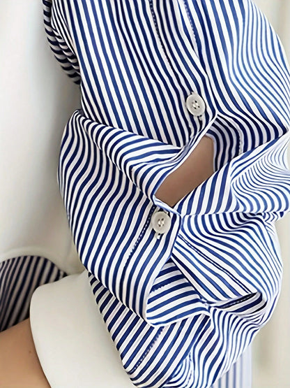 1pc Striped Patchwork Contrast Color Ribbed Button Women Top, Daily Wear, Spring/Autumn, White, Black, Blue, Pink, Green, Yellow