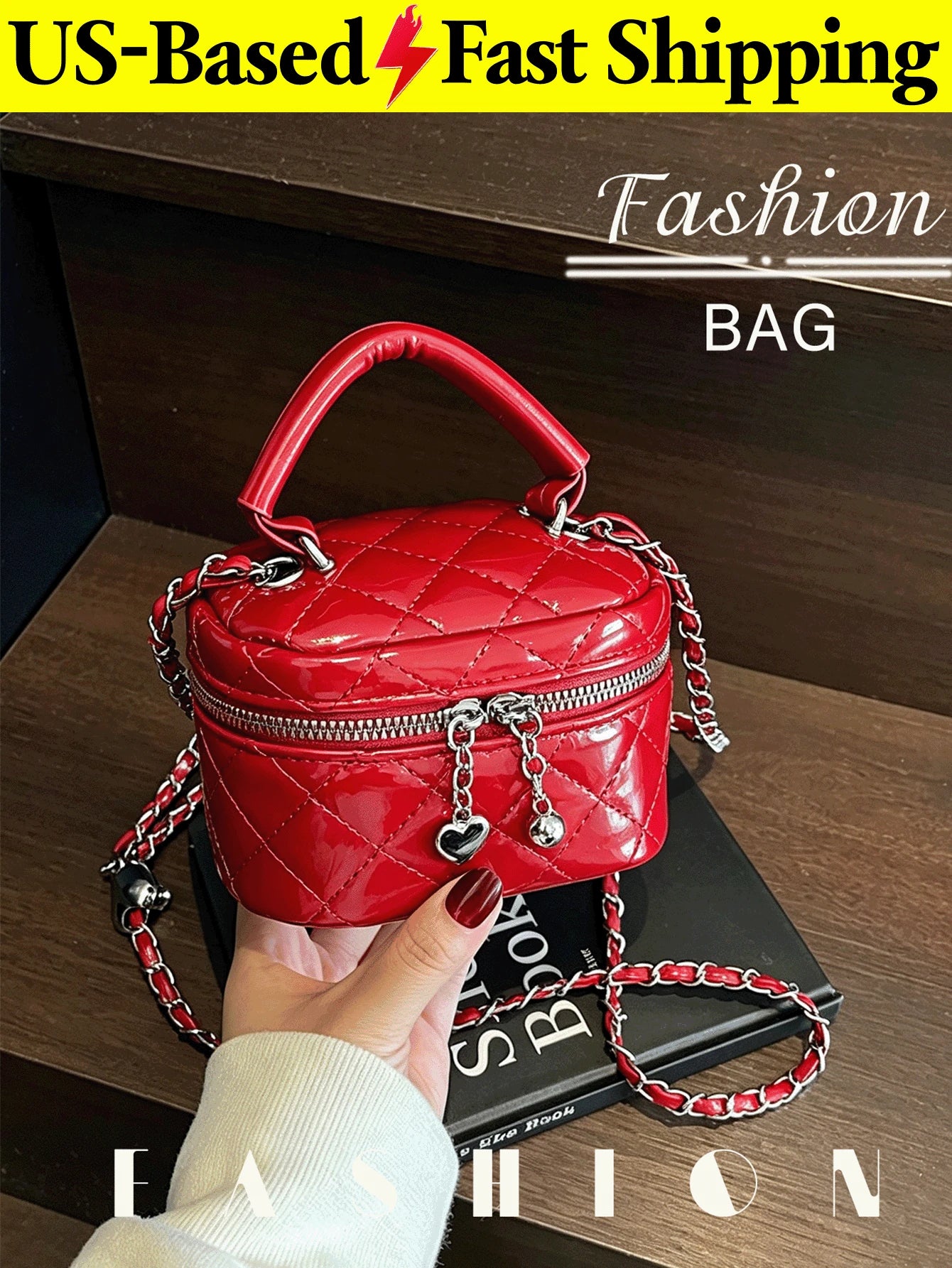 1PC Stylish Glossy Mini Crossbody Bag,Diamond-Quilted Chain Bag,Cute Mini Crossbody Bag,Perfect For Nightclubs,Chain-Strap Bag,Mini Bag,Makeup Bag