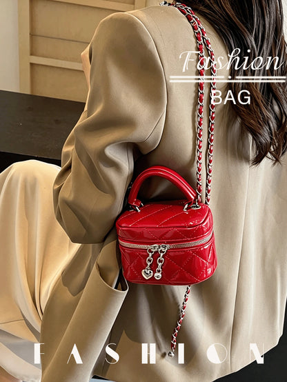 1PC Stylish Glossy Mini Crossbody Bag,Diamond-Quilted Chain Bag,Cute Mini Crossbody Bag,Perfect For Nightclubs,Chain-Strap Bag,Mini Bag,Makeup Bag