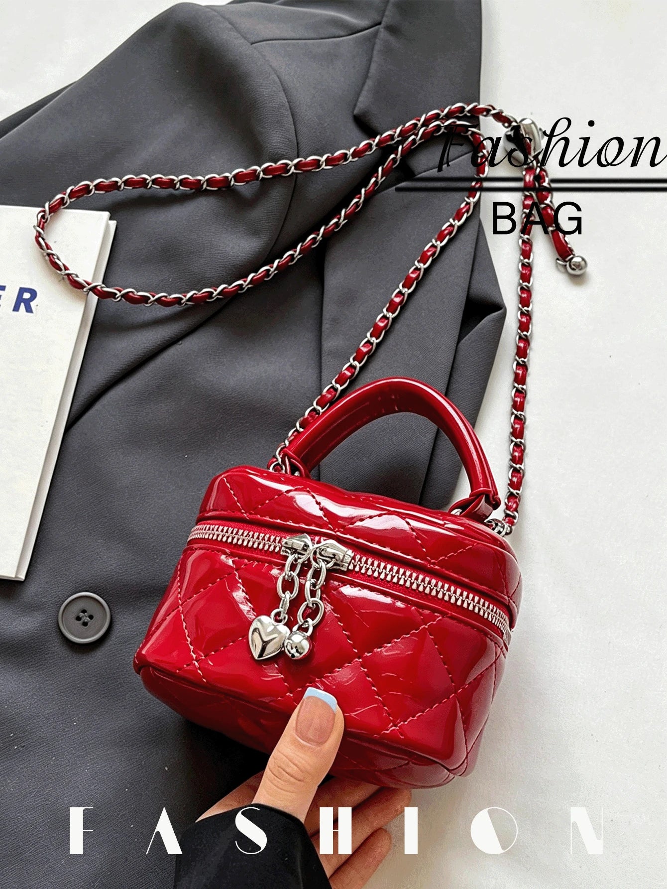1PC Stylish Glossy Mini Crossbody Bag,Diamond-Quilted Chain Bag,Cute Mini Crossbody Bag,Perfect For Nightclubs,Chain-Strap Bag,Mini Bag,Makeup Bag