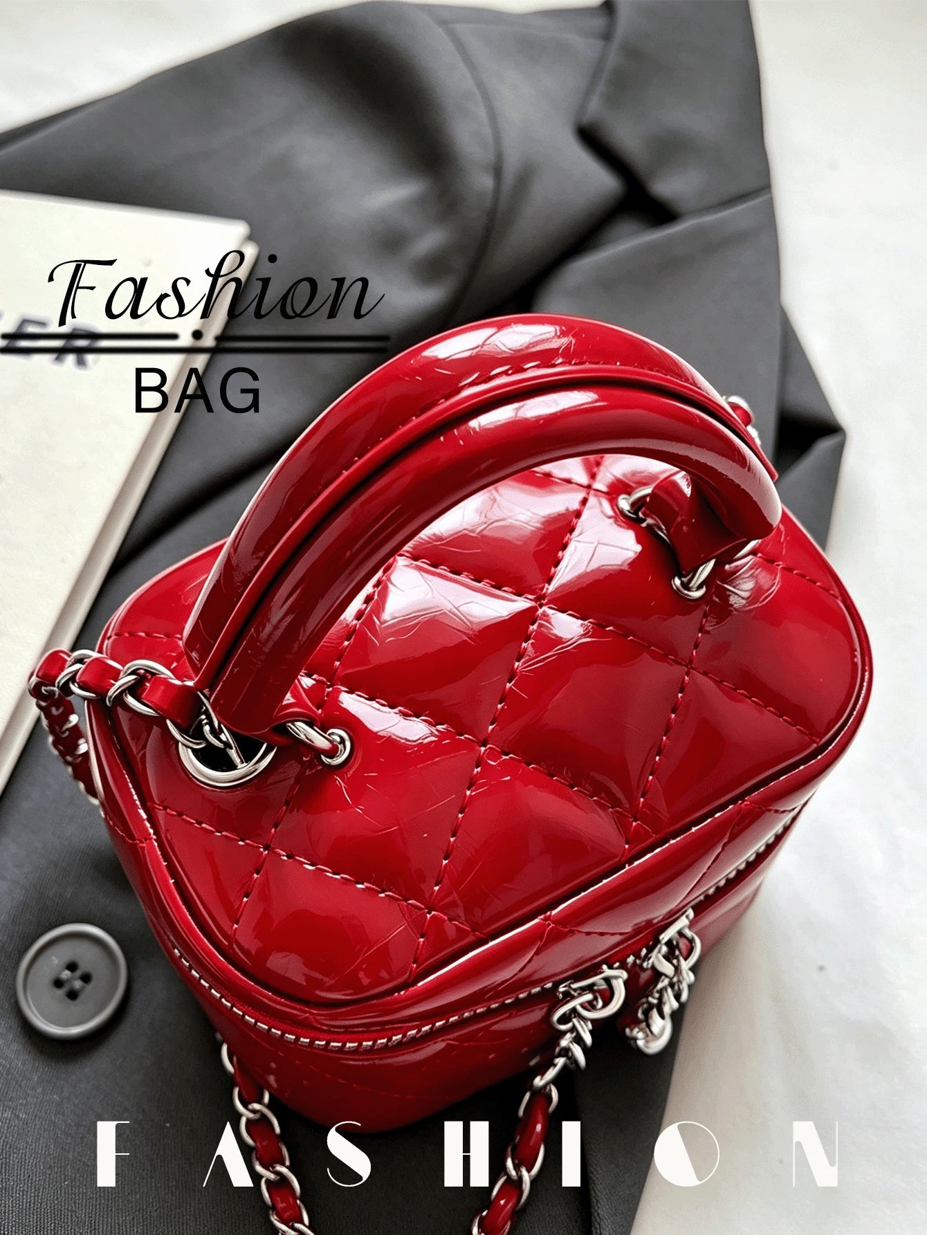 1PC Stylish Glossy Mini Crossbody Bag,Diamond-Quilted Chain Bag,Cute Mini Crossbody Bag,Perfect For Nightclubs,Chain-Strap Bag,Mini Bag,Makeup Bag