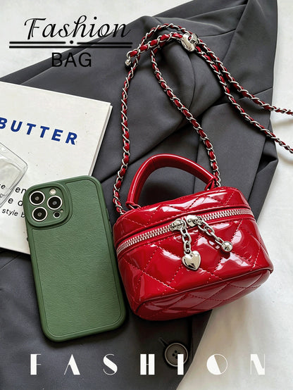 1PC Stylish Glossy Mini Crossbody Bag,Diamond-Quilted Chain Bag,Cute Mini Crossbody Bag,Perfect For Nightclubs,Chain-Strap Bag,Mini Bag,Makeup Bag