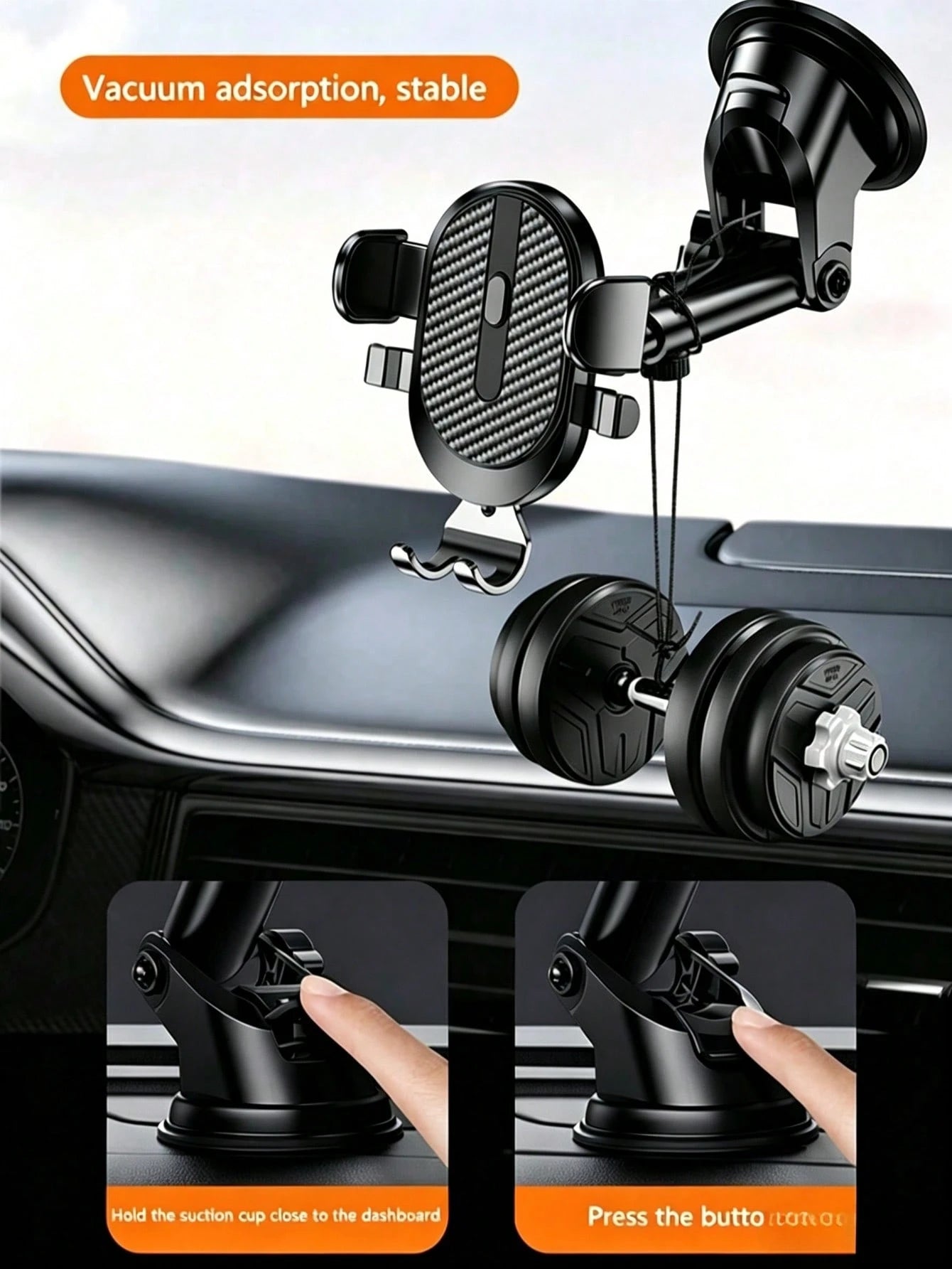 1pc Suction Cup Car Phone Holder, Suction Cup Car Phone Mount, Phone Stand, Dashboard And Windshield Installation, Adjustable Arm, Easy Installation