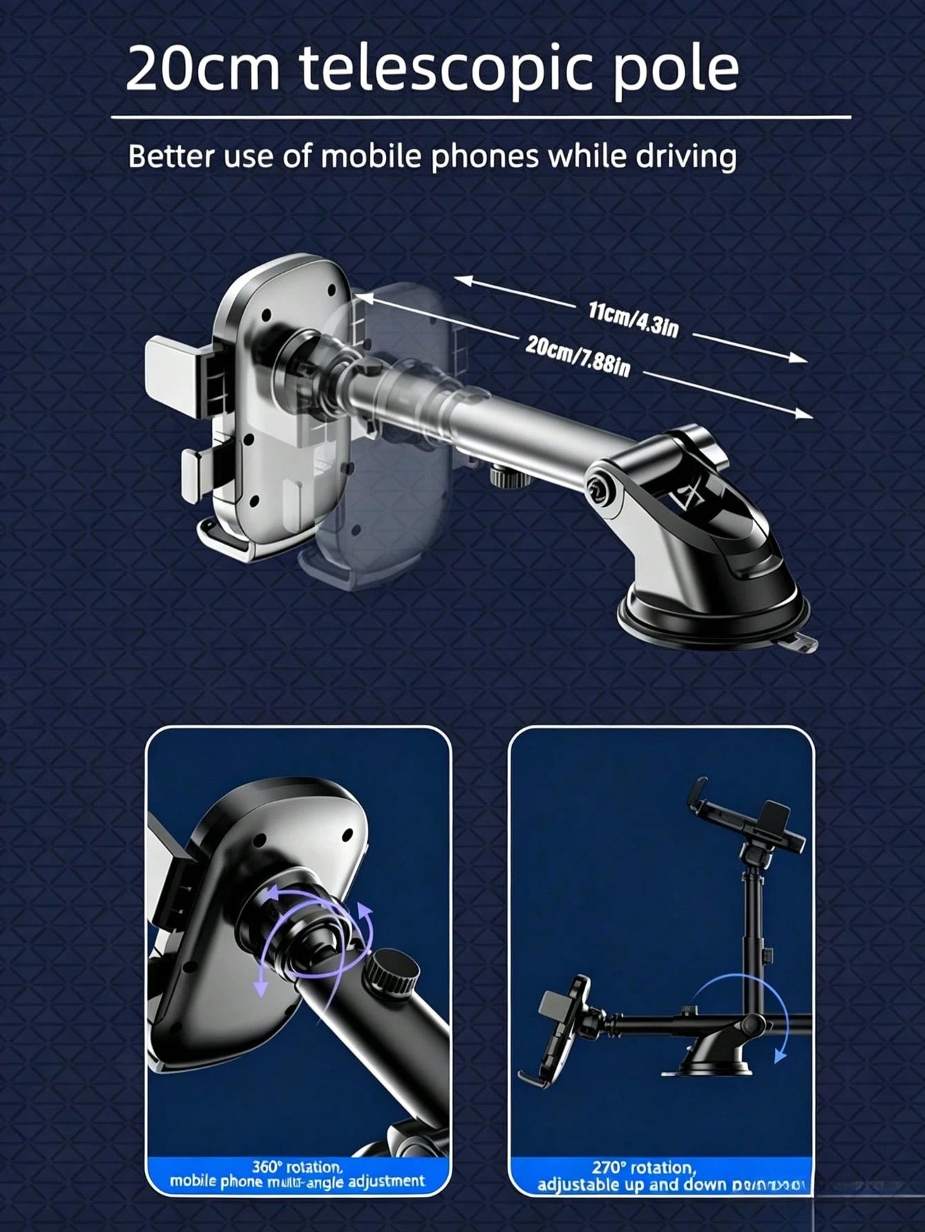 1pc Suction Cup Car Phone Holder, Suction Cup Car Phone Mount, Phone Stand, Dashboard And Windshield Installation, Adjustable Arm, Easy Installation