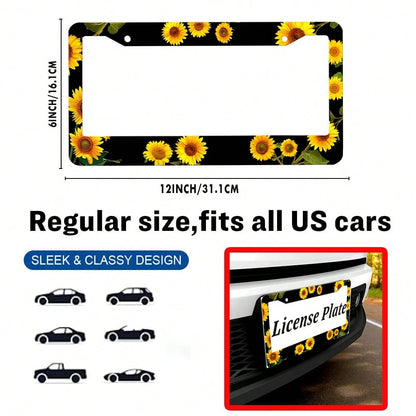 1PC Sunflower Themed License Plate Cover Aluminum Metal License Plate Holder Frame With Yellow Sunflowers Decorative Design Vehicles