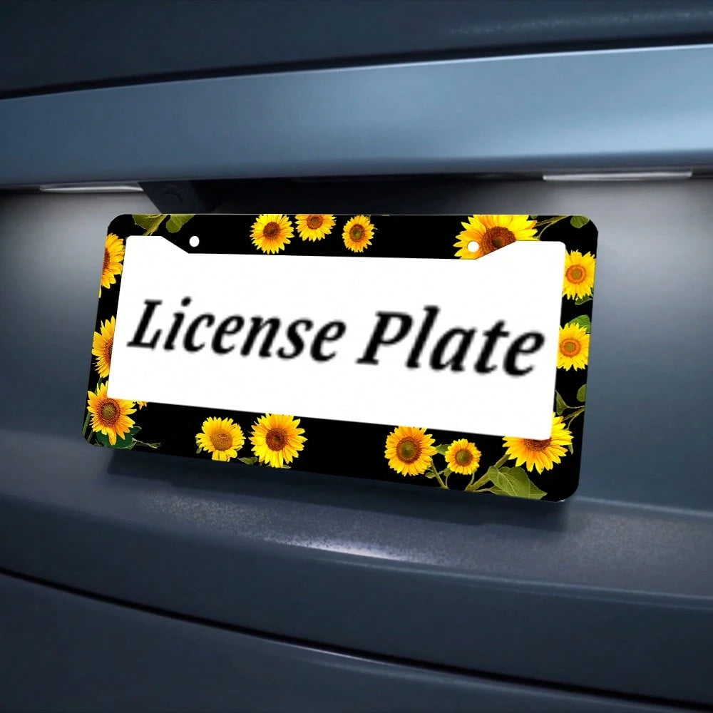 1PC Sunflower Themed License Plate Cover Aluminum Metal License Plate Holder Frame With Yellow Sunflowers Decorative Design Vehicles
