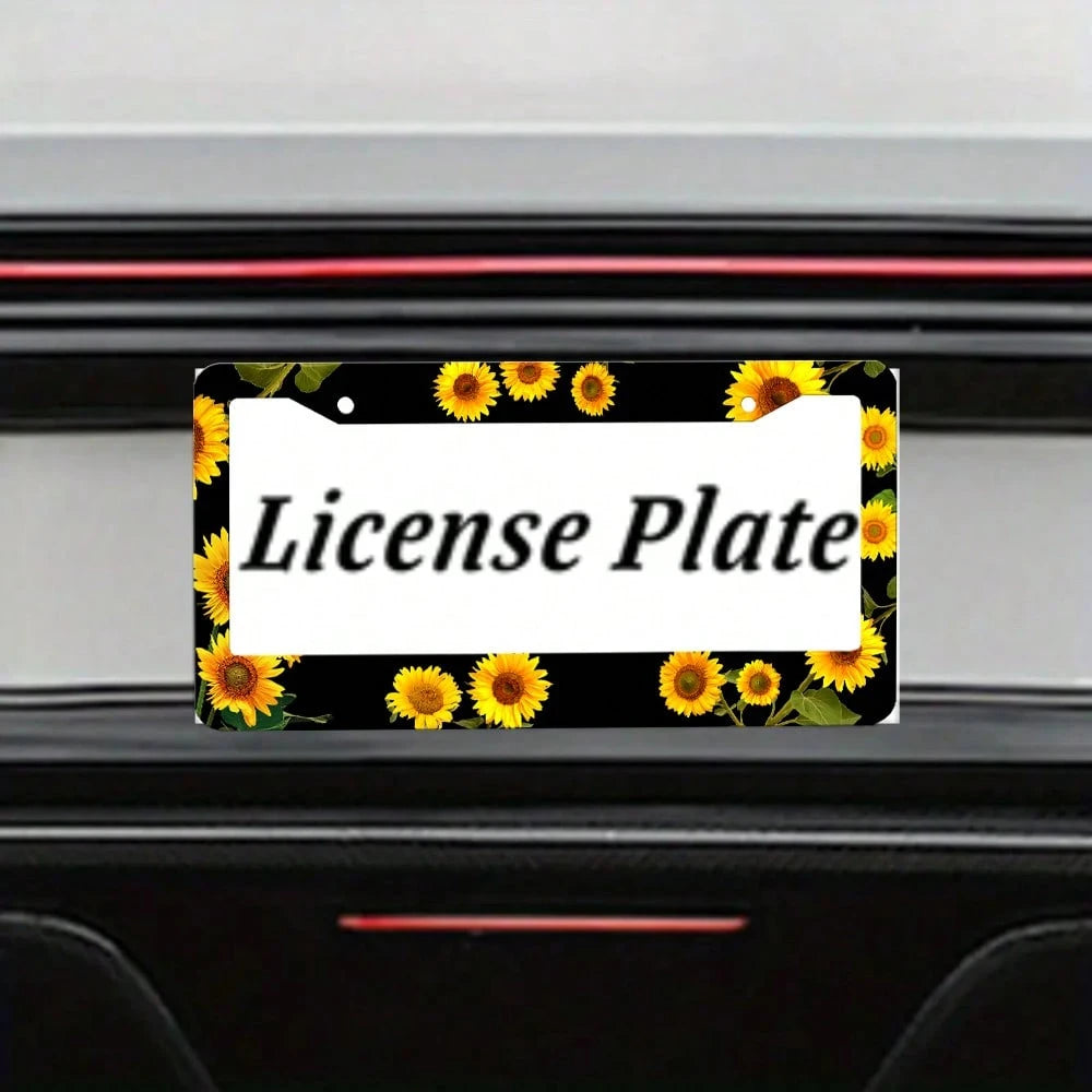 1PC Sunflower Themed License Plate Cover Aluminum Metal License Plate Holder Frame With Yellow Sunflowers Decorative Design Vehicles