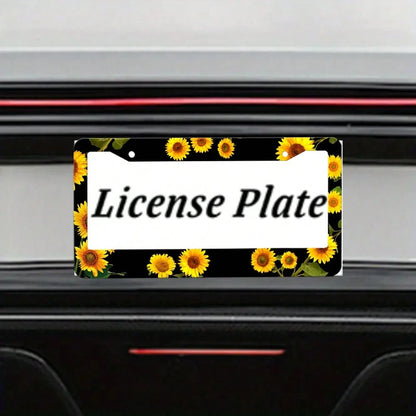 1PC Sunflower Themed License Plate Cover Aluminum Metal License Plate Holder Frame With Yellow Sunflowers Decorative Design Vehicles