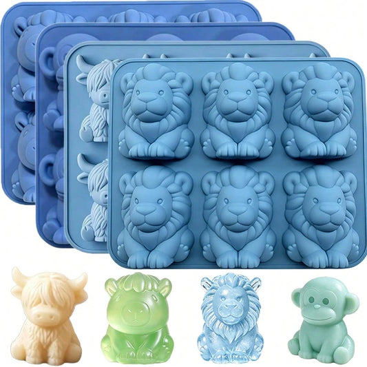 1pc Super Cute 6-Cavity Silicone Soap Mold, Highland Cow, Dolphin, Lion And Monkey Shapes, For Making Soap, Perfect For DIY Handmade Soap, Reusable