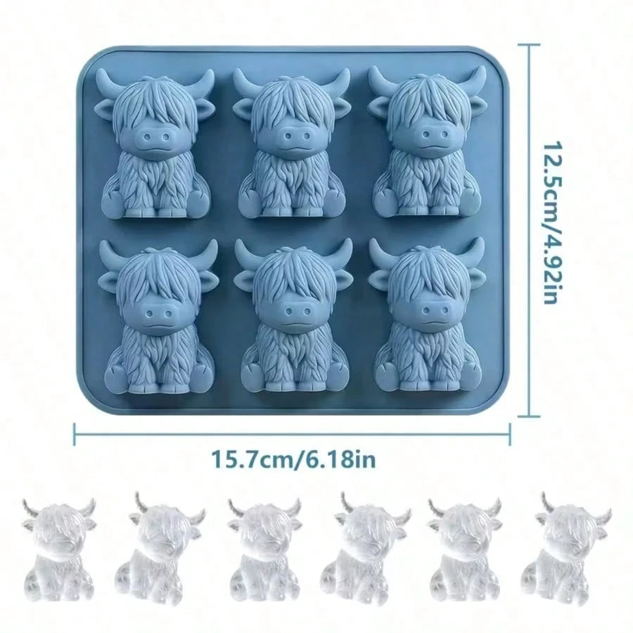 1pc Super Cute 6-Cavity Silicone Soap Mold, Highland Cow, Dolphin, Lion And Monkey Shapes, For Making Soap, Perfect For DIY Handmade Soap, Reusable