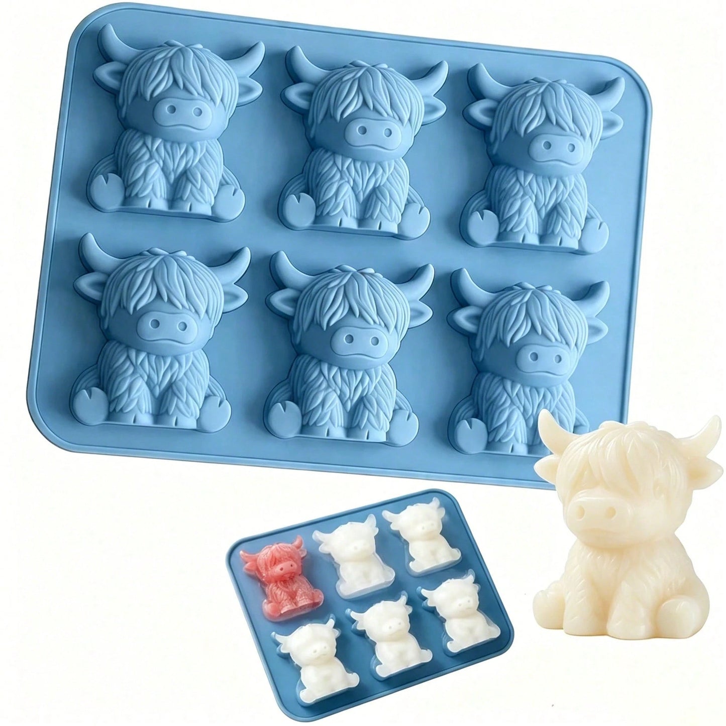 1pc Super Cute 6-Cavity Silicone Soap Mold, Highland Cow, Dolphin, Lion And Monkey Shapes, For Making Soap, Perfect For DIY Handmade Soap, Reusable