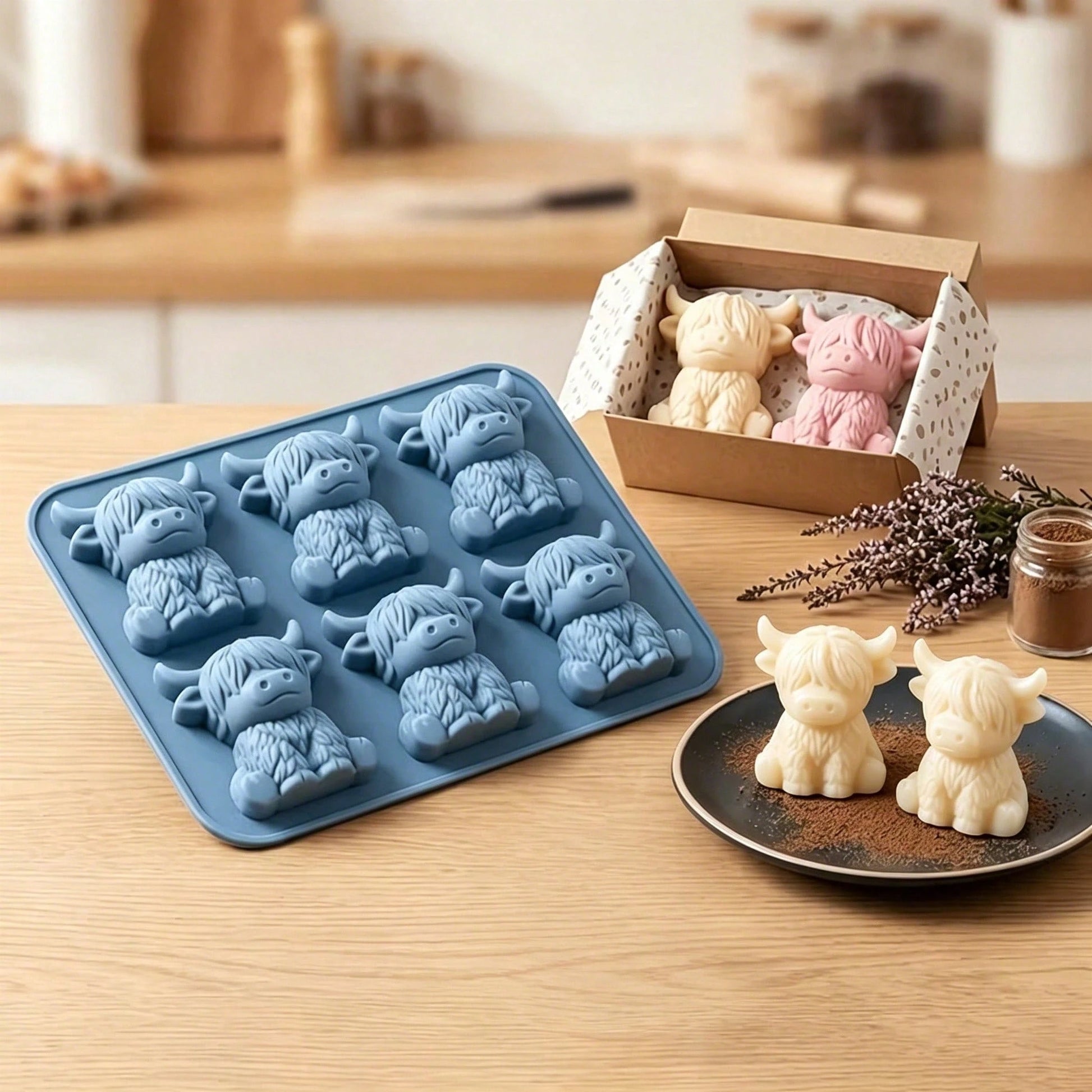 1pc Super Cute 6-Cavity Silicone Soap Mold, Highland Cow, Dolphin, Lion And Monkey Shapes, For Making Soap, Perfect For DIY Handmade Soap, Reusable