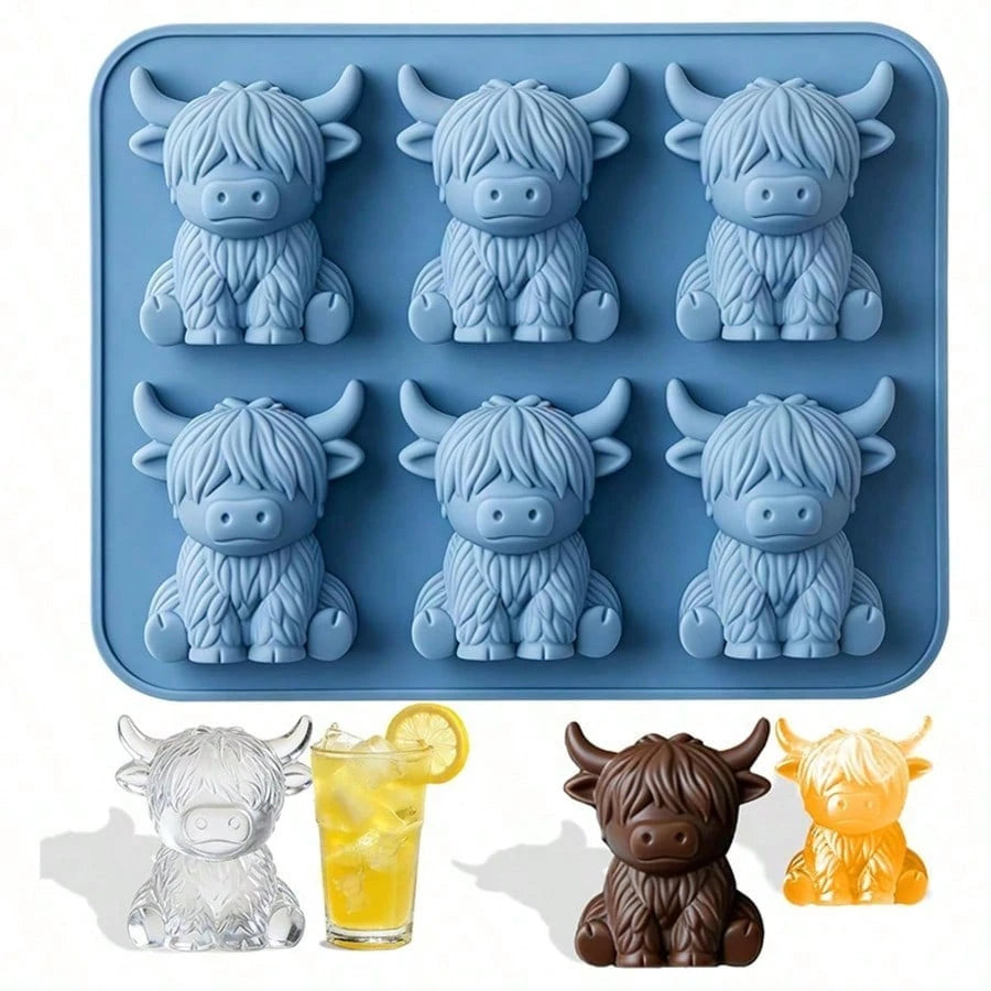 1pc Super Cute 6-Cavity Silicone Soap Mold, Highland Cow, Dolphin, Lion And Monkey Shapes, For Making Soap, Perfect For DIY Handmade Soap, Reusable