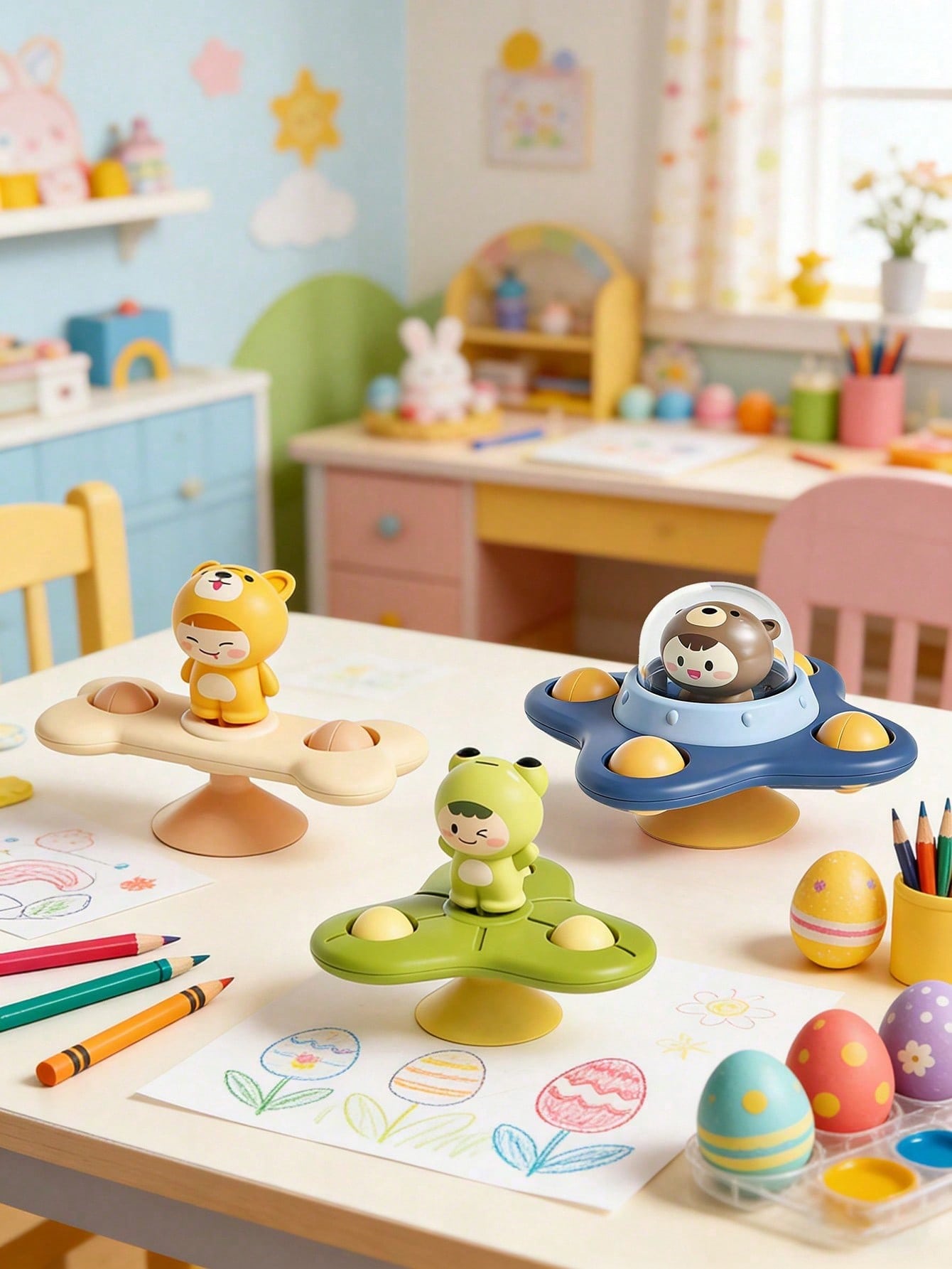 1pc Toddler Airplane Suction Cup Spinning Toy, Cartoon Sensory Developmental Bath Toy, Suitable For Easter, Carnival, Children's Day Holiday Gifts