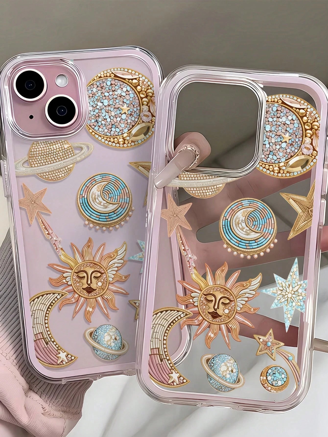 1pc Transparent Phone Case With Pink Frame, Starry Sky Rhinestone Pattern, Shockproof And Anti-Fall Protection Smartphone Cover, Compatible With 16 Pro Max, 17/16/15/14 Plus, 13/12/11 Series Protectiv