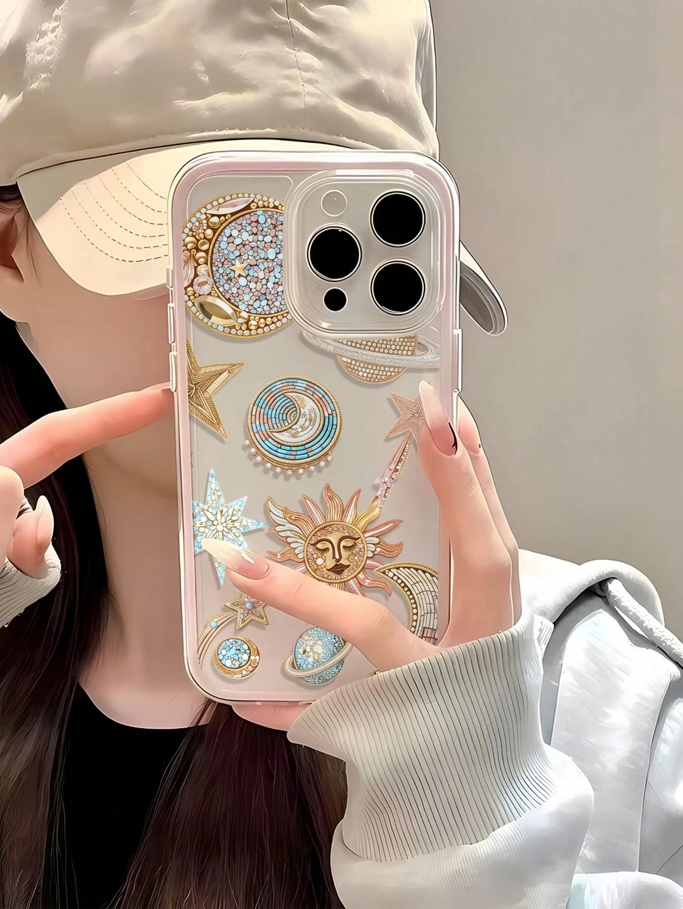 1pc Transparent Phone Case With Pink Frame, Starry Sky Rhinestone Pattern, Shockproof And Anti-Fall Protection Smartphone Cover, Compatible With 16 Pro Max, 17/16/15/14 Plus, 13/12/11 Series Protectiv