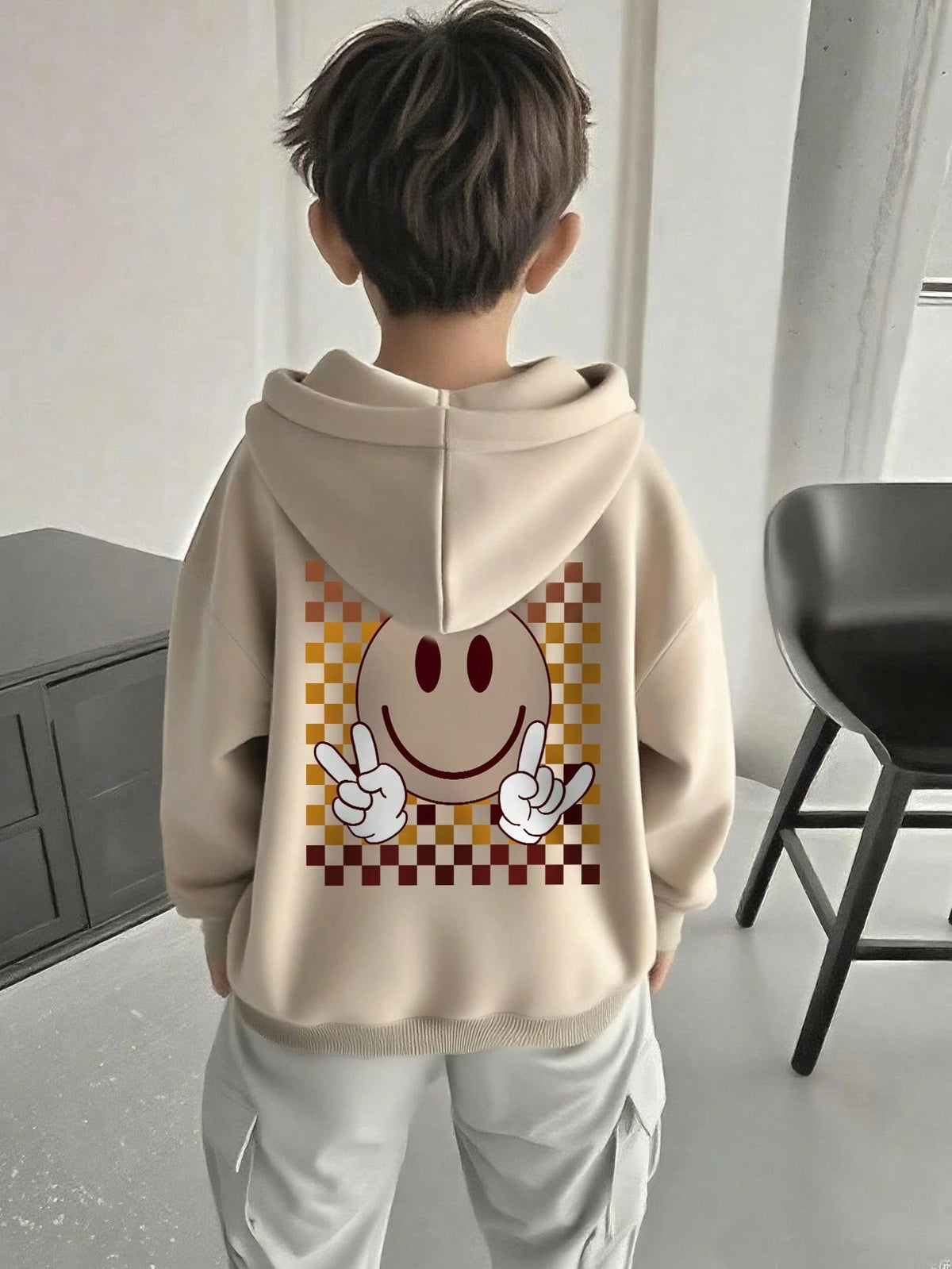 1pc Tween Boys' Casual Printed Pullover Sweatshirt, Thermal Lined, Long Sleeve, Autumn/Winter, Student/Youth Clothing