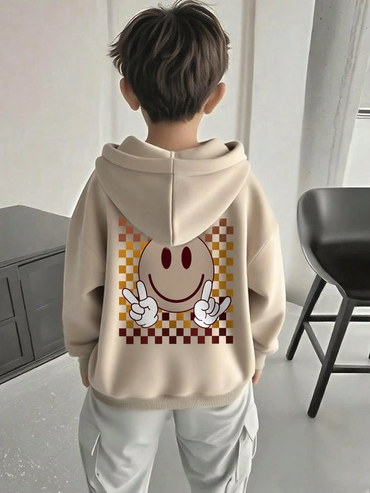 1pc Tween Boys' Casual Printed Pullover Sweatshirt, Thermal Lined, Long Sleeve, Autumn/Winter, Student/Youth Clothing