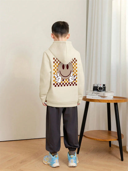 1pc Tween Boys' Casual Printed Pullover Sweatshirt, Thermal Lined, Long Sleeve, Autumn/Winter, Student/Youth Clothing