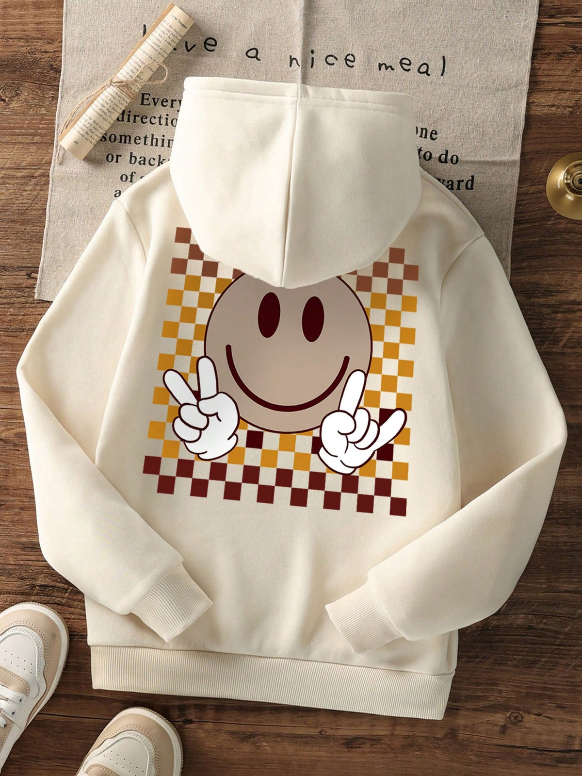 1pc Tween Boys' Casual Printed Pullover Sweatshirt, Thermal Lined, Long Sleeve, Autumn/Winter, Student/Youth Clothing