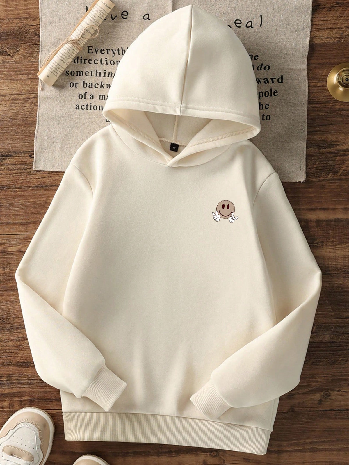 1pc Tween Boys' Casual Printed Pullover Sweatshirt, Thermal Lined, Long Sleeve, Autumn/Winter, Student/Youth Clothing