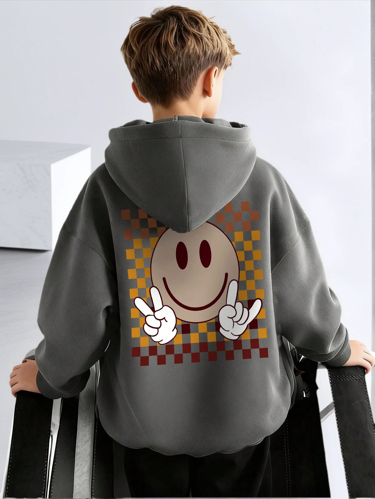 1pc Tween Boys' Casual Printed Pullover Sweatshirt, Thermal Lined, Long Sleeve, Autumn/Winter, Student/Youth Clothing