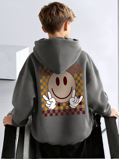 1pc Tween Boys' Casual Printed Pullover Sweatshirt, Thermal Lined, Long Sleeve, Autumn/Winter, Student/Youth Clothing