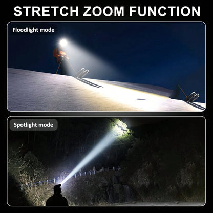 1pc Ultra Bright 2000LM Zoomable LED Headlamp, Dopamine Color Fluorescent Patch Hands Free Head Light, Dual 18650 Battery Type-C Fast Charge Long Lasting Waterproof Headlight For Camping Night Fishing