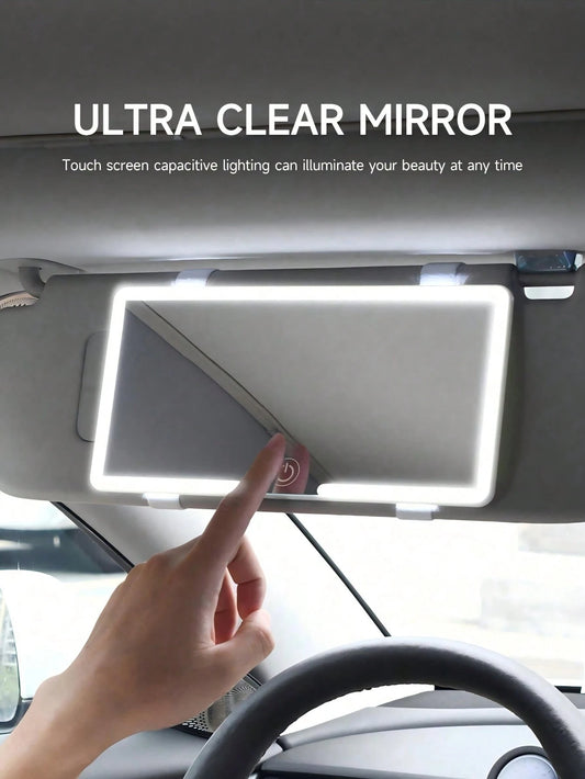 1PC Ultra-Thin LED Car Makeup Mirror- Touch Screen High-Definition Sun Visor Mirror, USB Rechargeable Adjustable, Perfect For Women (Easy To Clip), Ideal Gift For Friends, Graduation, Back To School
