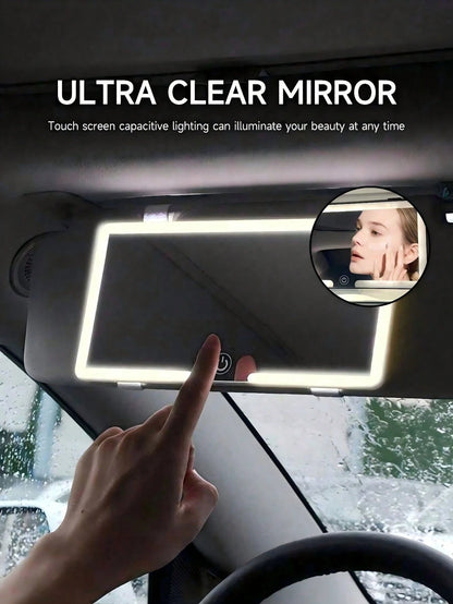1PC Ultra-Thin LED Car Makeup Mirror- Touch Screen High-Definition Sun Visor Mirror, USB Rechargeable Adjustable, Perfect For Women (Easy To Clip), Ideal Gift For Friends, Graduation, Back To School