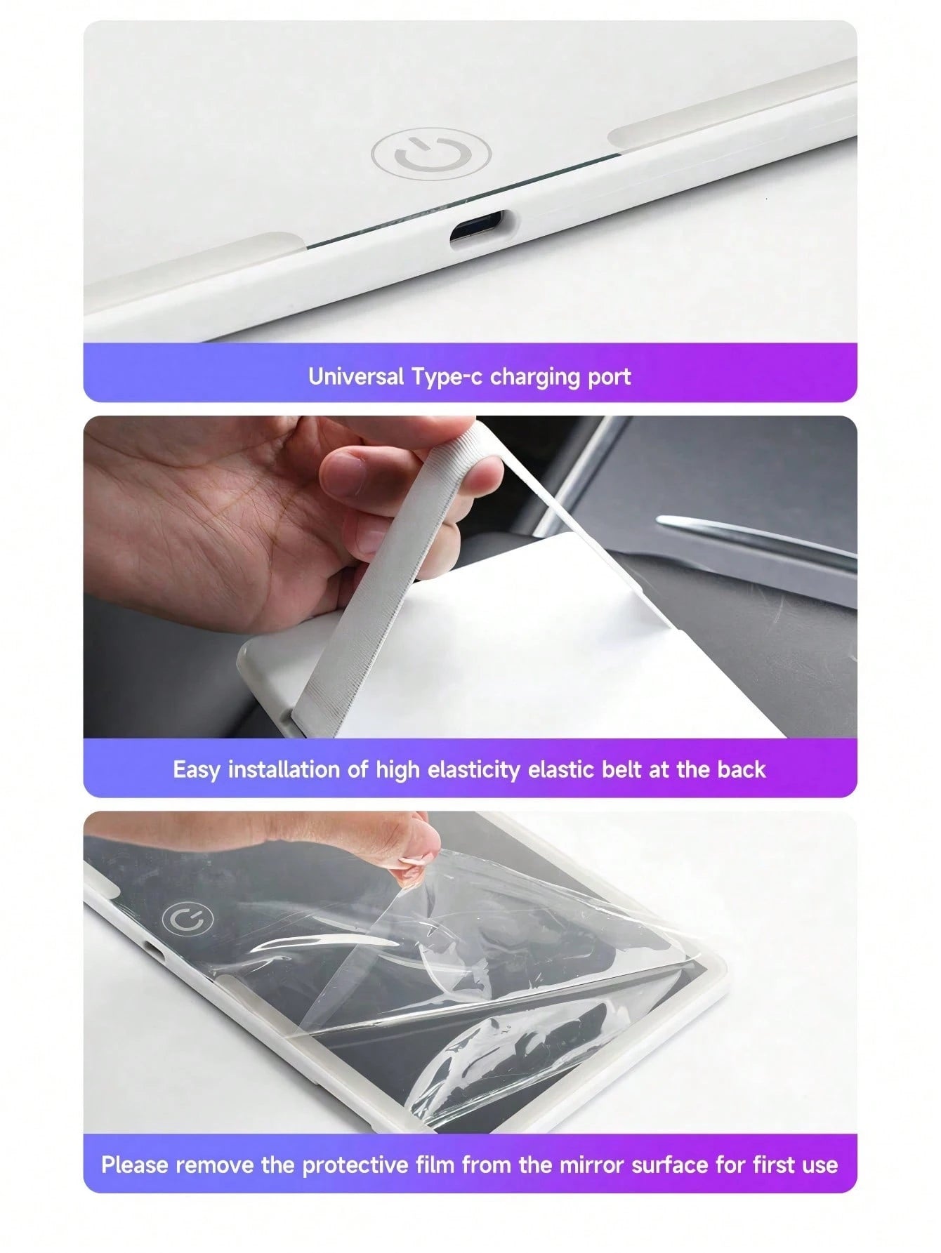 1PC Ultra-Thin LED Car Makeup Mirror- Touch Screen High-Definition Sun Visor Mirror, USB Rechargeable Adjustable, Perfect For Women (Easy To Clip), Ideal Gift For Friends, Graduation, Back To School